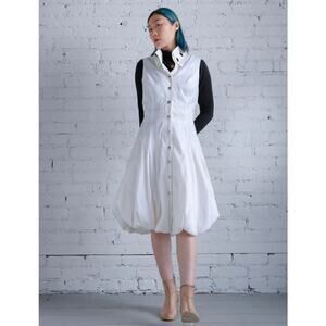 Frank Lyman Ivory Bubble Hem Button Up Midi Dress With Waist Belt Size 8